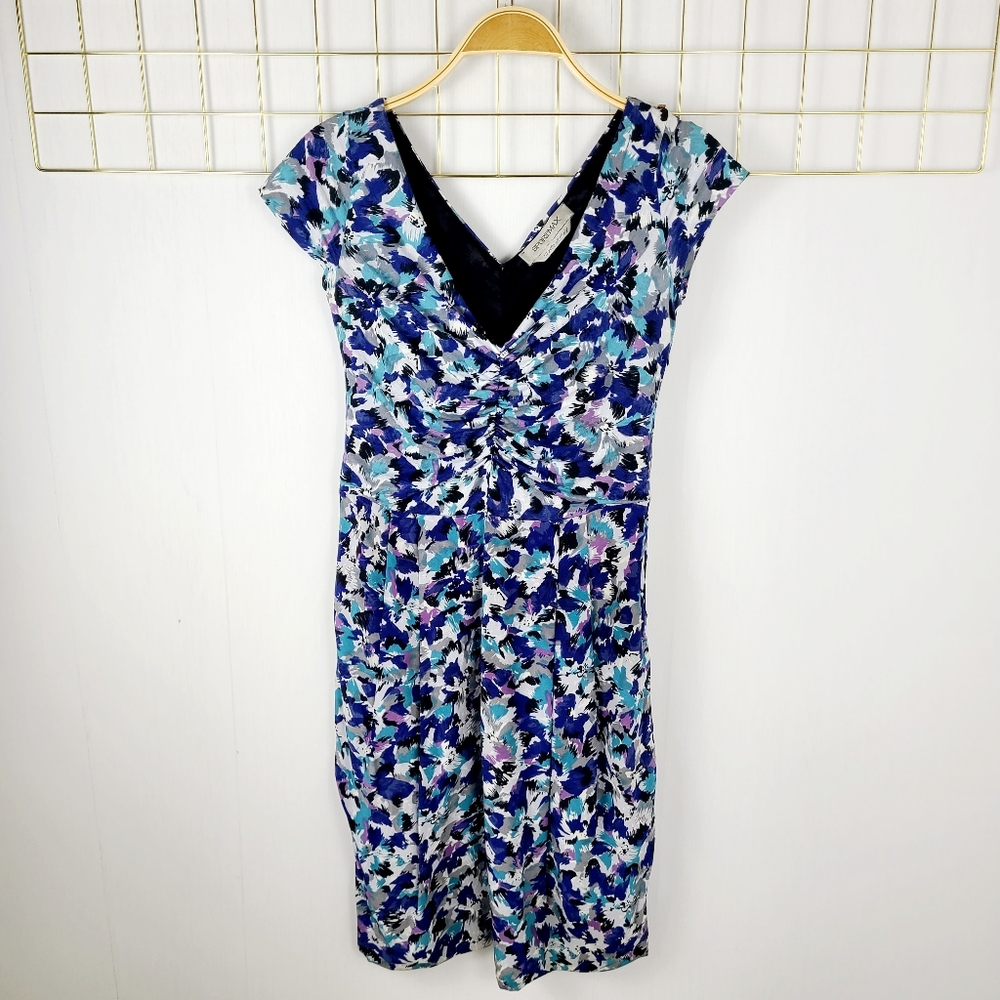 Sportmax Blue Purple Floral Printed Cap Sleeve Dress